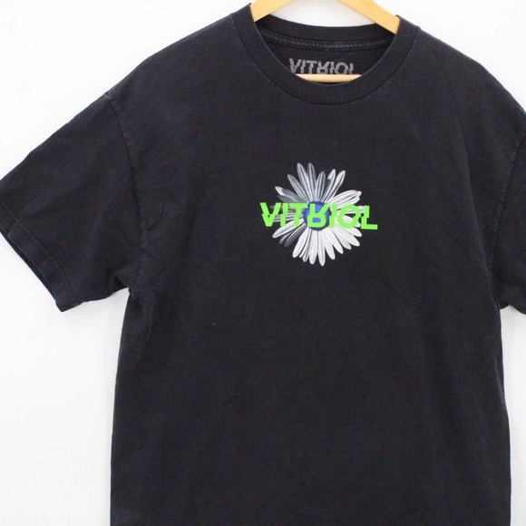 Vintage VITRIOL Shirt Mens Black Short Sleeve Big Logo Graphic Flower Sz L Y2K - Picture 4 of 9